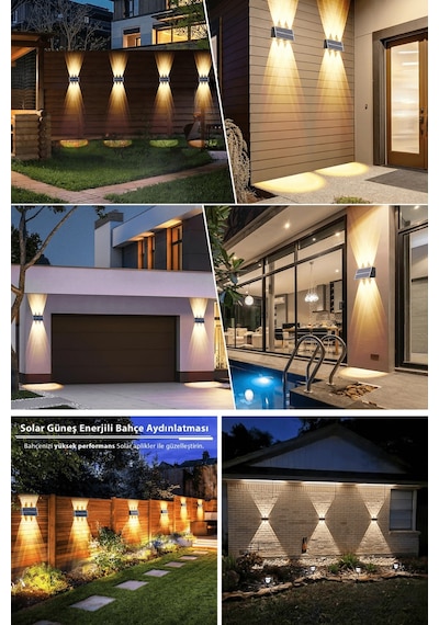 Trendpoint 2adet Solar Çift Taraflı 6ledli Aplik Sarı Işık Duvar Lamba Bahçe Aydınlatma Güneşle Şarj