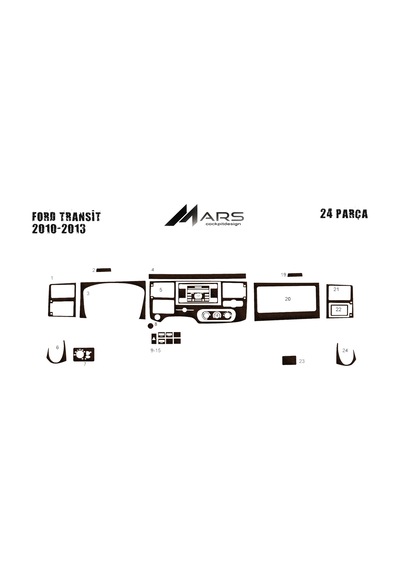 Ford Transit Torpido Kaplama 2010-2014 22 Parça Koyu Meşe