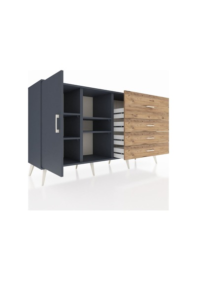 Hyperion Konsol 4 Raflı 4 Çekmeceli Tek Kapaklı 176x44x99 Antras Antrasit-antrasit/çam Hyperion Konsol 4 Raflı 4 Çekmeceli Tek Kapaklı 176x44x99 Antras Antrasit-antrasit/çam