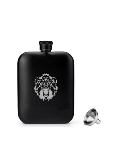 British Mat Siyah Vahşi Ayı Oval Çelik Cep İçki Matarası 4oz 120ml