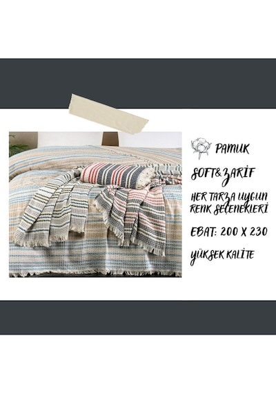 Rebeka Haki Gunes Model - Çift Kişilik Pike 200 x 230 Haki - Turkuaz - Gri