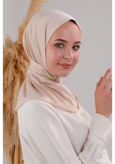 Melodi Scarf Kadın Tesettür Pratik Çıtçıtlı Sandy Fular Hazır Şal Krem Krem