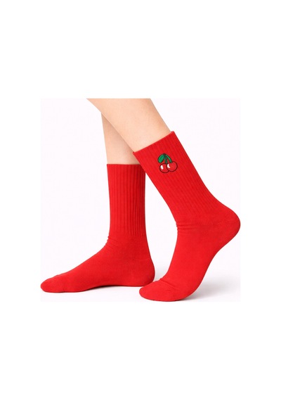 Carnaval Socks Unisex Kırmızı Kiraz Nakışlı Spor Çorap Çok Renkli