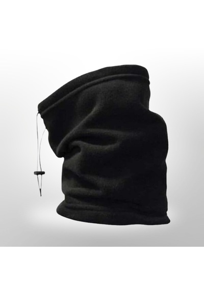 Qulothes Termal Polar Soğuk Geçirmez Bere & Boyunluk Unisex Pamuklu Kışlık Ayarlanabilir İpli Bere Siyah