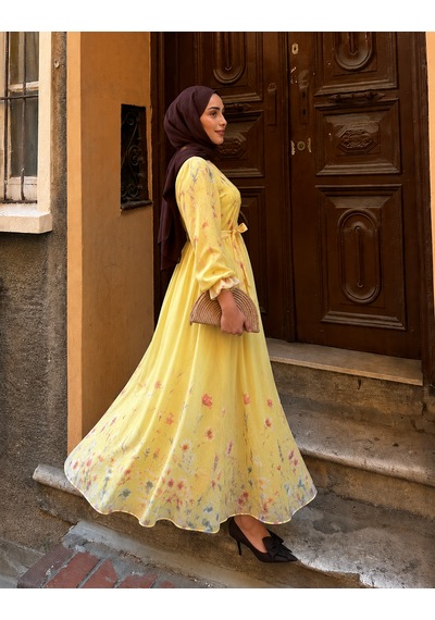 Efulim Womens Modal Tül Şifon Elbise Sarı