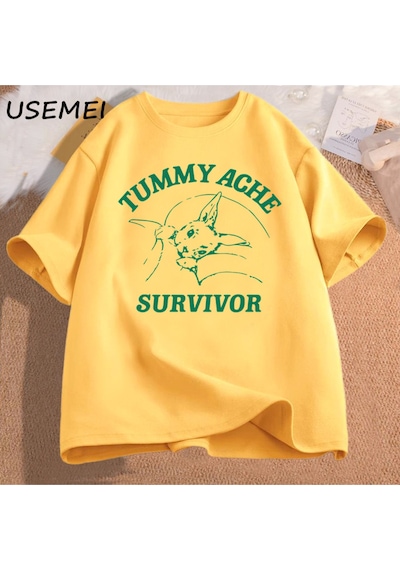 Flood Of Style Karın Ağrısı Survivor T Shirt Erkekler Kadınlar Komik Karın Ağrısı Tee Tshirt Pamuklu T-shirt Sarı