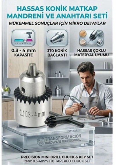 Mey İthalat Jt0 Konik Mandren Seti 0.3-4mm Hassas Matkap Ucu Tutucu Anahtarlı 723172