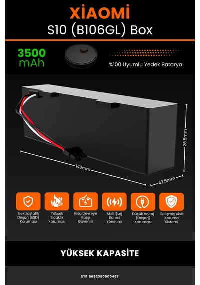 Xiaomi Robot Vacuum S10 B106gl Uyumlu 3500mah Box Robot Süpürge Bataryası - Yüksek Kapasite