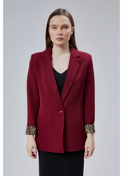 Bordo Kruvaze Yaka Kolu Katlama Detaylı Regular Vatkalı Blazer Ceket Bordo