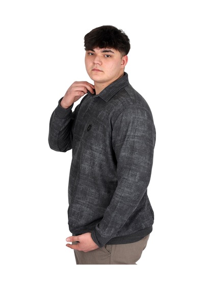 Mode Xl Büyük Beden Erkek Polo Yaka Sweatshirt Baskılı Selanik U24440 Antramelanj Antrasit