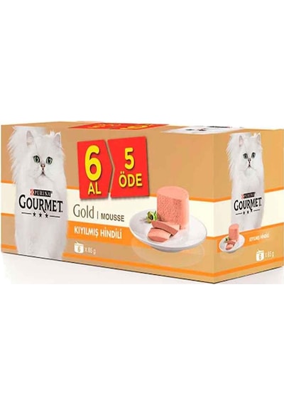 Gourmet Gold 6 Al 5 Öde Kıyılmış Hindi Etli Kedi Konservesi