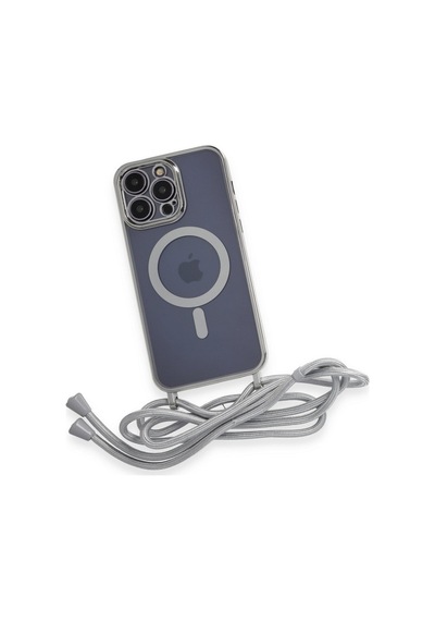 Apple iPhone Uyumlu 13 Pro Kılıf Divo Lazer Askılı Magsafe Kapak - Gümüş Bz8683140590734