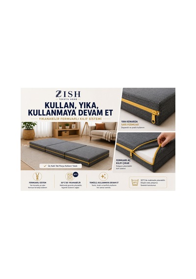 Zishome Tek Kişilik Multipurpose 5 İn 1 Antrasit Çift Kişilik Katlanır Süngerli Misafir Yer Yatağı Ve Balkon Minderi 7cm