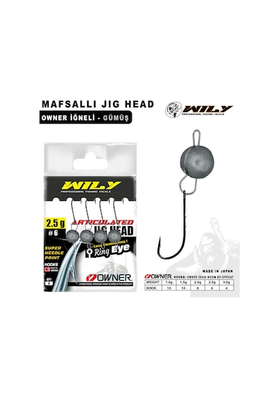 Wily Jig Head Mafsallı Owner İğneli - Gümüş Rengi 1 Gr