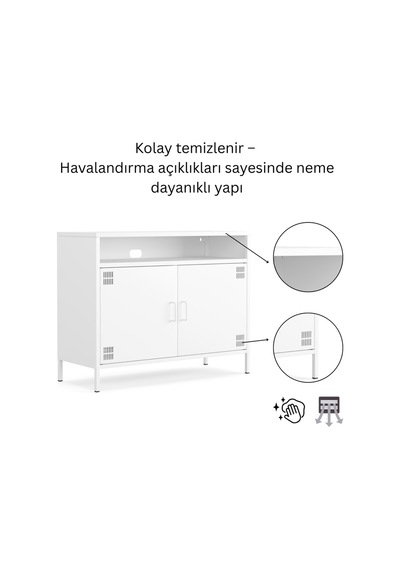 Pera Tv Ünitesi, Tv Dolabı,2 Kapaklı, Açık Raflı 100,50 X 40 X 79,50 Cm Ral 9016 Beyaz Pera Tv Ünitesi, Tv Dolabı,2 Kapaklı, Açık Raflı 100,50 X 40 X 79,50 Cm Ral 9016 Beyaz