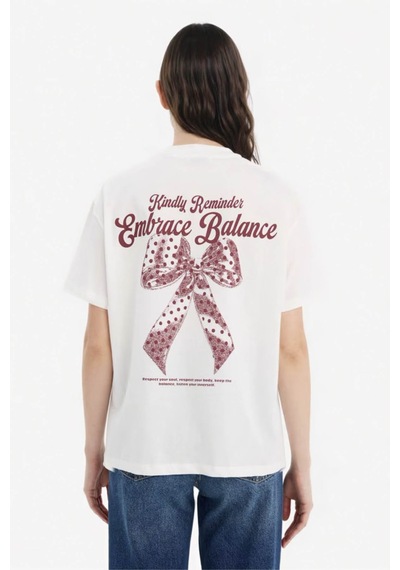 Defacto Oversıze Baskılı Beyaz Kadın T-shirt G5906ax/wt32 Beyaz