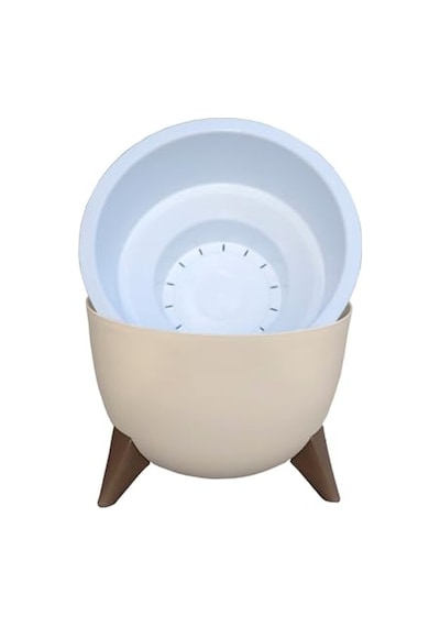 2 Litre 19cm Küre Saksı Ayaklı Delikli Süzgeçli Plastik Çiçek Saksısı Fildişi