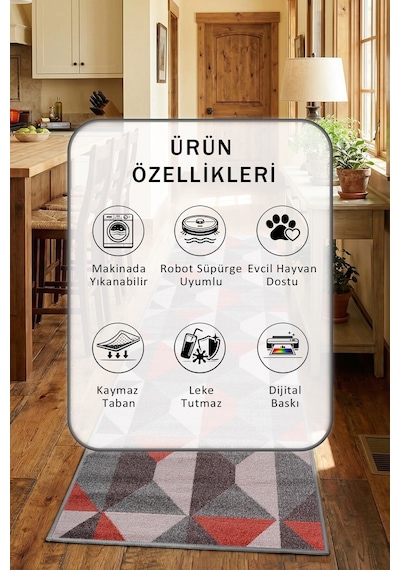 Ehl 95 Gri Yıkanabilir Mutfak Halısı