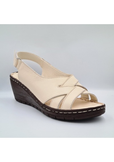 Pierre Cardin 6903 Krem Renk Deri Dolgu Topuk 6cm Kadın Sandalet Krem