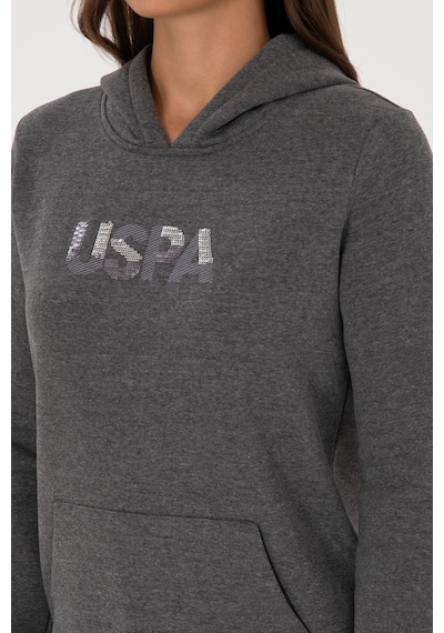 U.S. Polo Assn. Kadın Antrasit Melanj Kapüşonlu Basic Sweatshirt 50307711-VR081