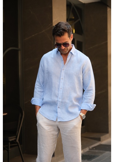 Slim Fit Uzun Kol %100 Keten Nefes Alabilen Kumaştan Hediye Kutulu Erkek Gömlek Fs-004170 - Mavi-2859 MAVİ Slim Fit Uzun Kol %100 Keten Nefes Alabilen Kumaştan Hediye Kutulu Erkek Gömlek Fs-004170 - Mavi-2859 MAVİ