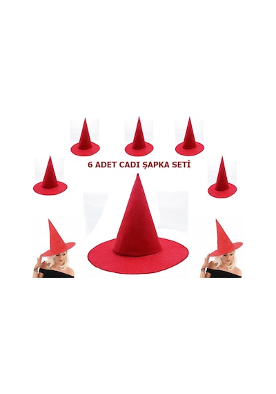 Kırmızı Keçe Cadı Şapkası Yetişkin-çocuk Uyumlu Çok Renkli