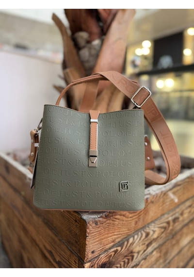 Just Polo Kadın Gofraj Baskılı Büyük Boy El Çantası 4028 Yeşil Camel
