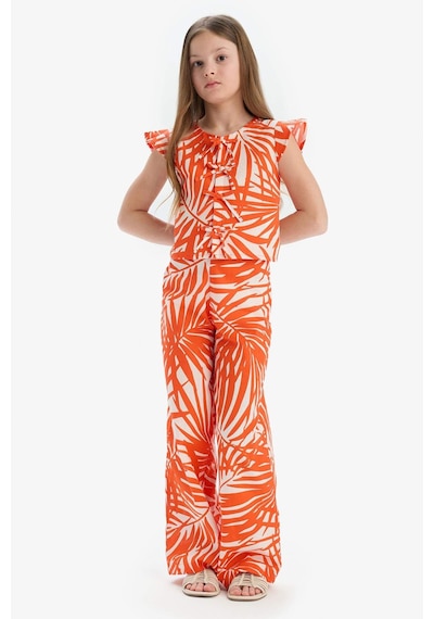 Defacto Kız Çocuk Wide Leg Geniş Paça Desenli Beli Lastikli Pamuklu Pantolon D7610a825smrd203 Kırmızı