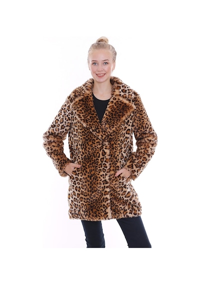 RedpointJackets - Suni Kürk Leopar Desenli Kadın Kaban