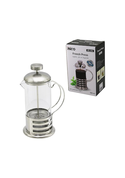 Lunaev French Press Metal Kafes - Metal Kapak 350 Ml Cam Bitki Süzgeçi Açık Camgöbeği