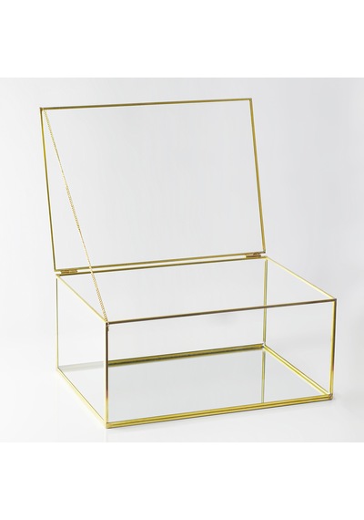 Büyük Cam Kutu Pirinç & Gold 35x25x15cm