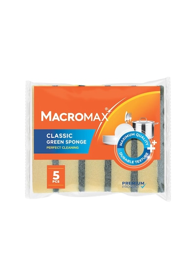 Macro Max Klasik Yeşil Bulaşık Süngeri 5'li Paket, Dayanıklı Ve Etkili Kir Sökücü