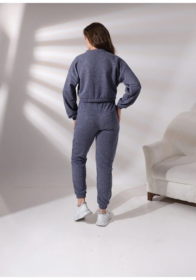 Pamcott Kadın Simli Oversıze Bisiklet Yaka Crop Ve Jogger Eşofman Takımı Koyu Gri