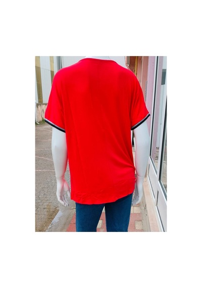 Çınar Boutique Ribana Detaylı Kırmızı Tişört Kırmızı Kırmızı
