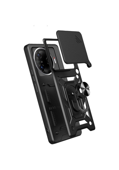 Tecno Camon 30 Pro 5g Kılıf Sürgülü Kamera Koruyucu Manyetik Standlı Tank Koruma Celikaksesuar Siyah