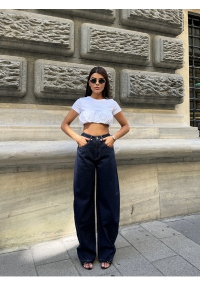 Out Of Standart Kadın Extra Wide Leg Yüksek Bel Geniş Paça Jean Pantolon Mavi