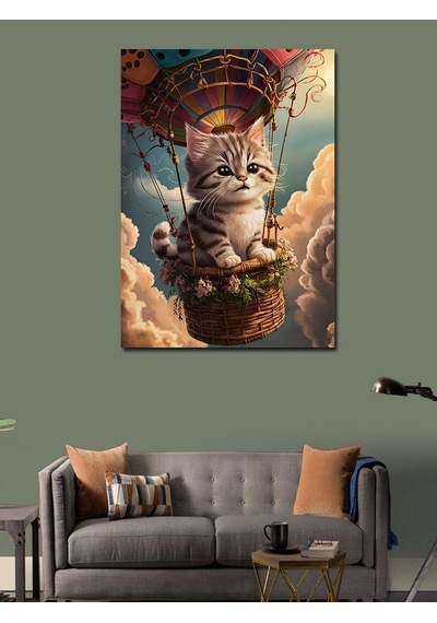 Kanvas Tablo Balon Turu Yapan Kedi 100cmx140cm