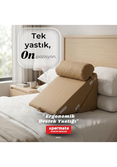 Ergonomik Destek Yastığı Baş, Sırt, Bel Ve Bacak Desteği Kahverengi