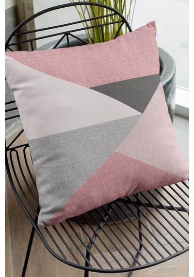 Pembe Geometrik Desenli Çift Taraflı Kırlent Kılıfı Krl390n11