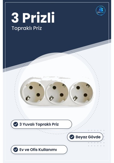 Golyat 3 Prizli Toprağlı Üçlü Priz Ev Ofis Mutfak Elektrik Tesisa