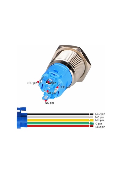 16mm Ledli Kablolu Push Tip Metal Button 12V 16mm 1NO 1NC SPDT On Off Su Geçirmez Paslanmaz Çelik