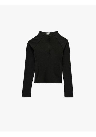 Koton Dik Yaka Yarım Fermuarlı Slim Fit İnterlok Spor Sweatshirt Koyu Gri Melanj 6wak10050nk Gri Melanj