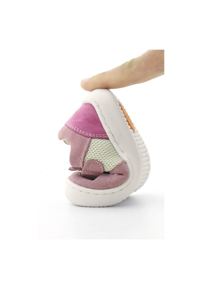 Rakerplus Bob Hakiki Deri Pudra Pembe Barefoot Cırtlı Lastikli Bebek Sneaker Ayakkabı Pembe