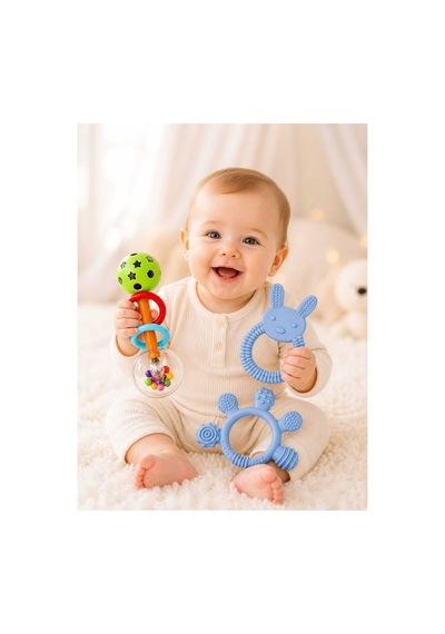 3lü Çıngıraklı Diş Kaşıyıcı Set Lacivert