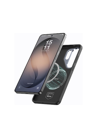 Galaxy Uyumlu S26 Ultra Kılıf Karbon Fiber M-safe Uyumlu Benks Hybrid Armorpro 600d Kevlar Kapak Siyah Siyah