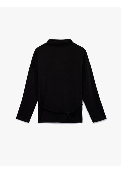 Koton Regular Fit Uzun Kollu Dik Yaka Kemerli Kazak Siyah 6wak30105ek