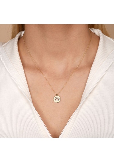 Zirkon Taşlı Altın Kaplamalı Göz Desenli Gümüş Kolye Gold - Rose Gold - Gümüş
