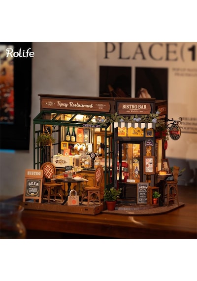 Rolife Dg167 İçkili Restoran Tipsy Restaurant Dıy Minyatür Maket Model Seti Mini Dollhouse 3d Model Kit Detaylı Dekoratif Hobi Seti 3d Puzzle Tiny House