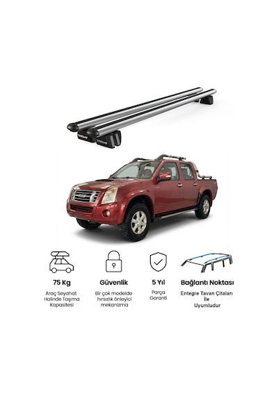 Pençe Isuzu D-max 2006-2012 Uyumlu Gri Ara Atkı 135cm Port Bagaj Tavan Barı