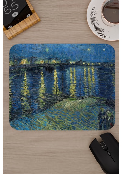 Van Gogh Ren Nehrinde Yıldızlı Gece 22x18 Gaming Kauçuk Kaymaz Taban Mouse Pad Fare Altlığı